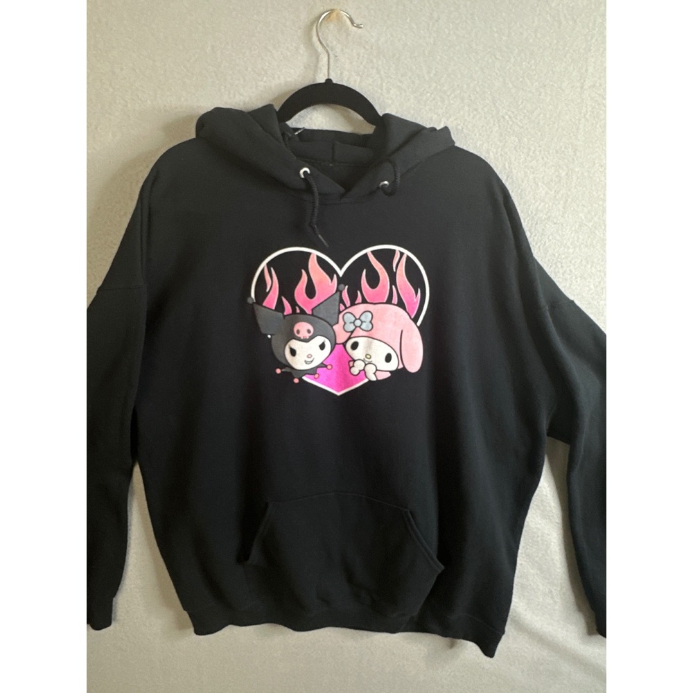 Sanrio Kuromi My Melody Heart Flame Black‎ Graphic Hoodie XL Bioworld
